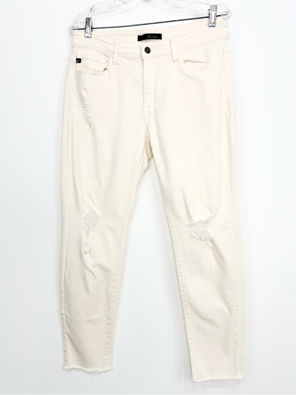 KanCan Cream Factory Distressed Mid Rise Taper Leg Cotton Blend Denim Ankle Jean